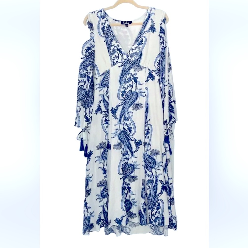 Lulu’s NWT Boat Life Blue and White Print Midi Dress Size M Resort Cruise - Picture 5 of 6